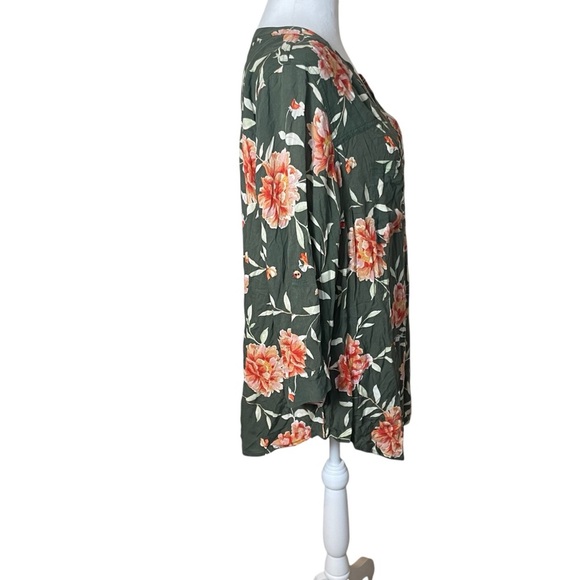 Torrid Harper Olive Green Floral Challis Popover Blouse 2X Cottagecore Tropical - Picture 4 of 11
